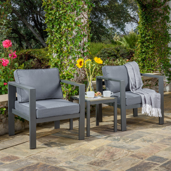 Tortuga Outdoor Lakeview Modern, 3-Pc Seat Set, Chair/Chair/side table - Grey