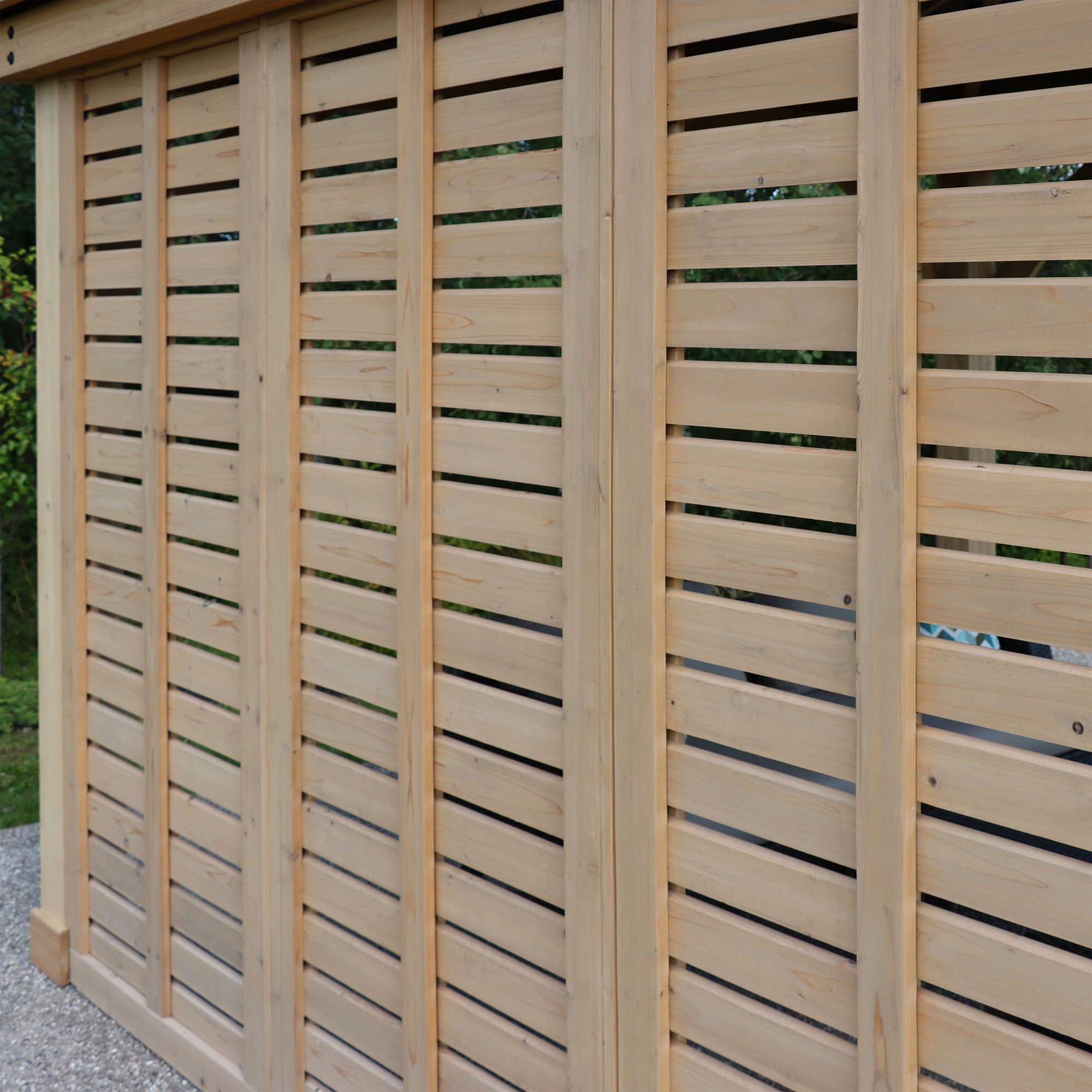 View of yardistry's gazebo privacy wall.