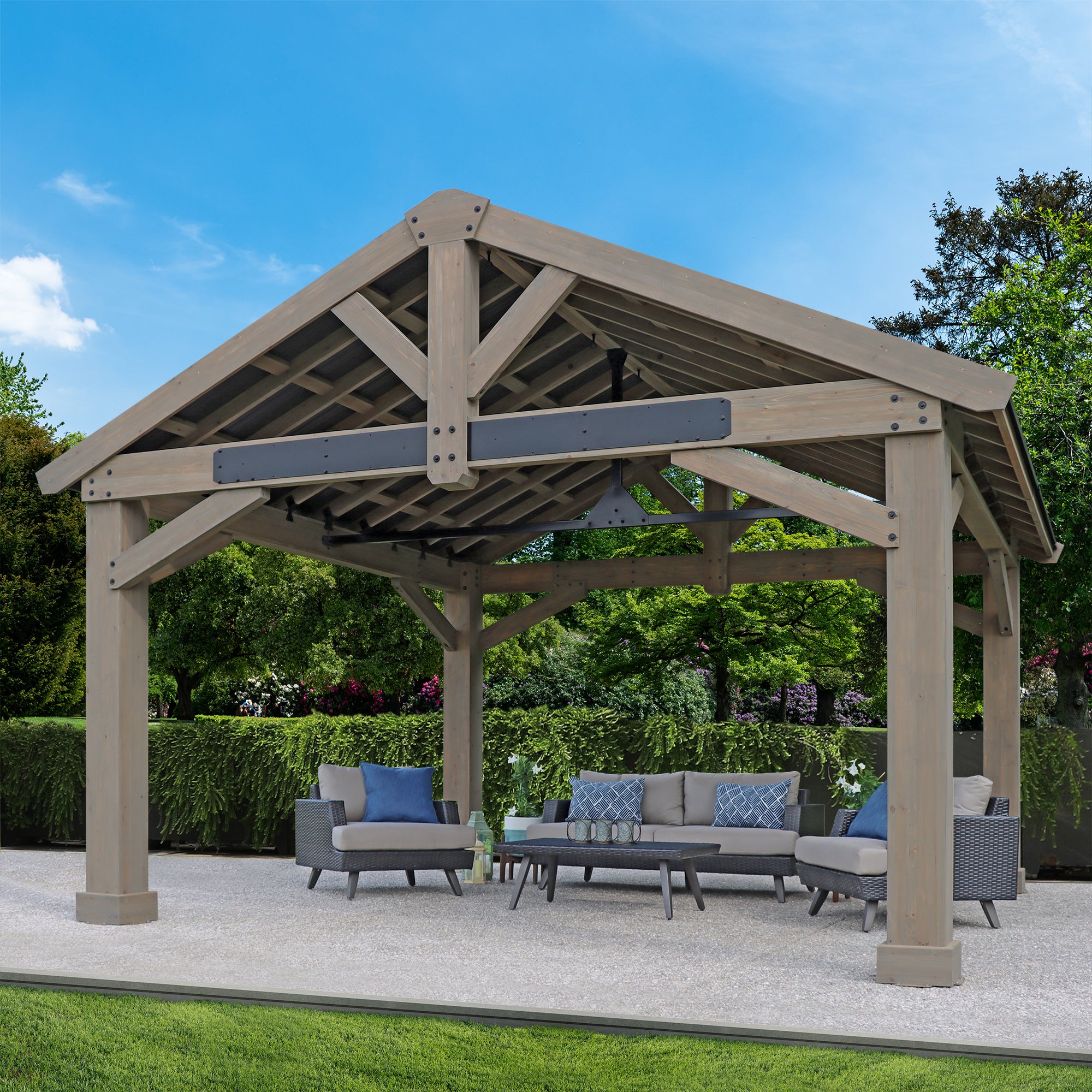 Yardistry 16 x 14 Timber Frame Pavilion with Aluminum Roof