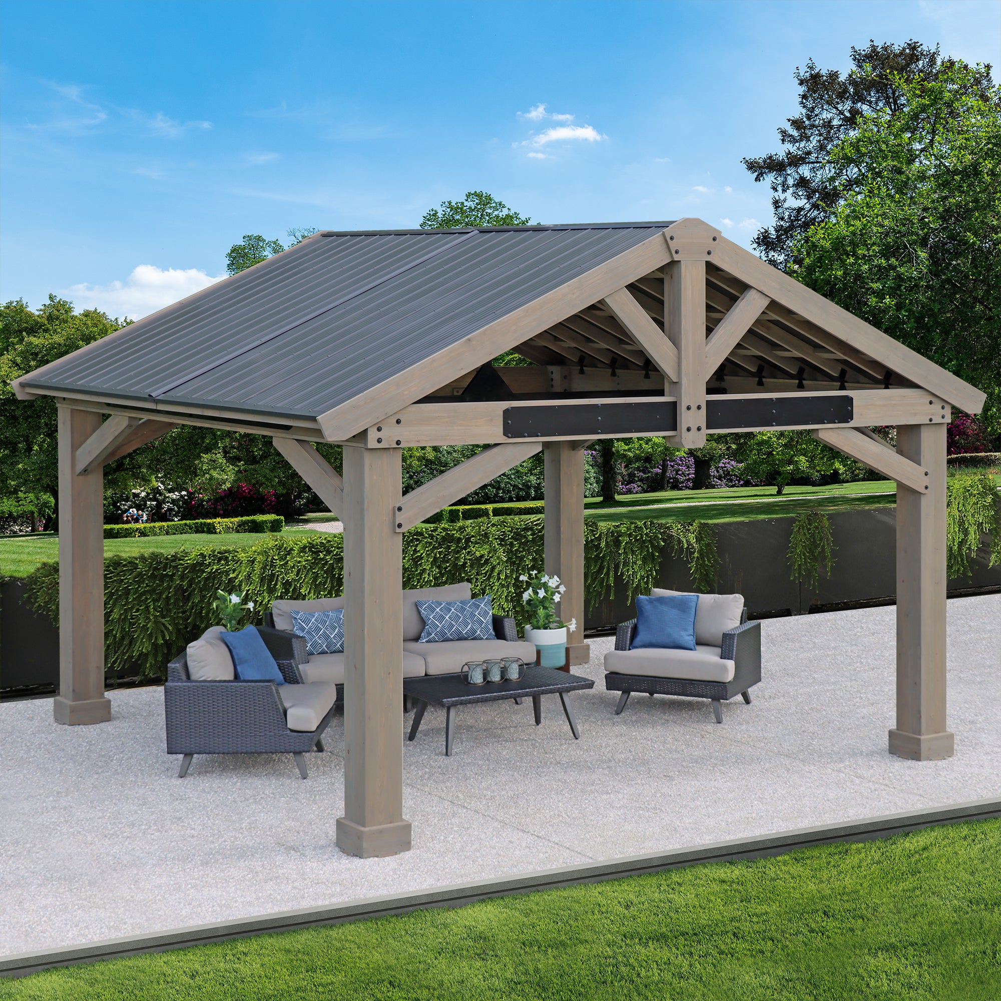 Yardistry 16 x 14 Timber Frame Pavilion with Aluminum Roof