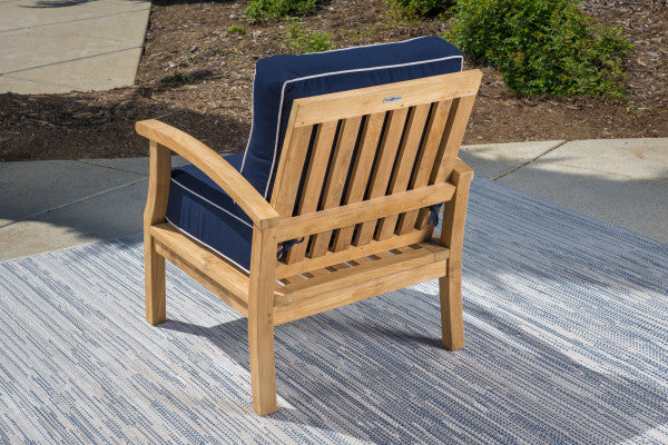 Tortuga Outdoor Jakarta Teak 3pc Club Chair Set - 2 club chairs, 1 side table -Sunbrella Navy