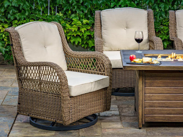 Tortuga Outdoor Rio Vista 5-Pc Fire Set (4 Swivel Chairs, 1 Fire Table) - Sandstone