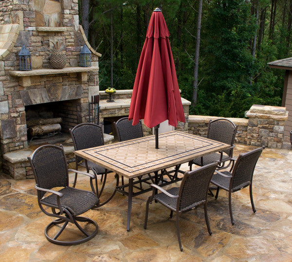 Tortuga Outdoor Marquesas 7Pc Dining Set (4 chairs, 2 swivel rockers, 70" stone table)