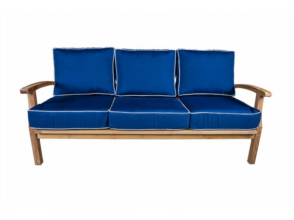 Tortuga Outdoor Jakarta Teak 6pc Sofa Set - 1 sofa, 2 club chairs, 1 side table, 1 ottoman - Sunbrella Navy