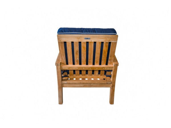 Tortuga Outdoor Jakarta Teak 3pc Club Chair Set - 2 club chairs, 1 side table -Sunbrella Navy