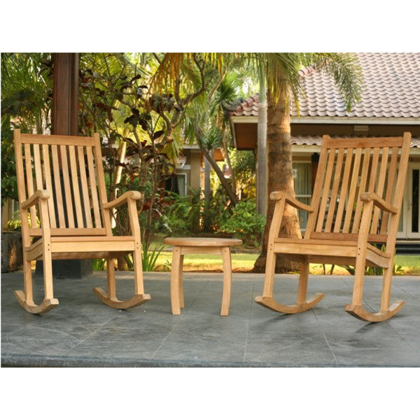 Tortuga Outdoor Jakarta Teak 3pc Rocking Chair Set (2 Rockers & 1 Side Table)