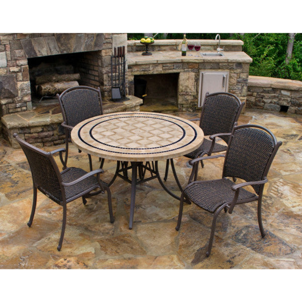 Tortuga Outdoor Marquesas 5Pc Dining Set (4 arm chairs, 48" stone table)