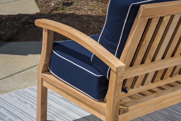 Tortuga Outdoor Jakarta Teak 3pc Club Chair Set - 1 club chair, 1 side table, 1 ottoman - Sunbrella Navy