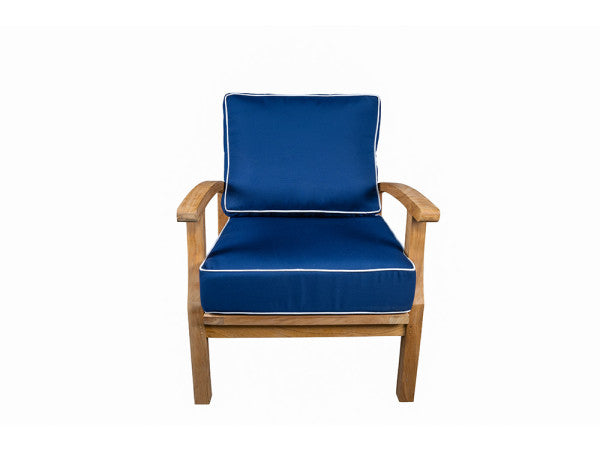 Tortuga Outdoor Jakarta Teak 5pc Loveseat set - 1 love seat, 2 club chairs, 1 coffee table, 1 side table - Sunbrella Navy