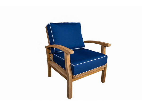 Tortuga Outdoor Jakarta Teak 5pc Loveseat set - 1 love seat, 2 club chairs, 1 coffee table, 1 side table - Sunbrella Navy