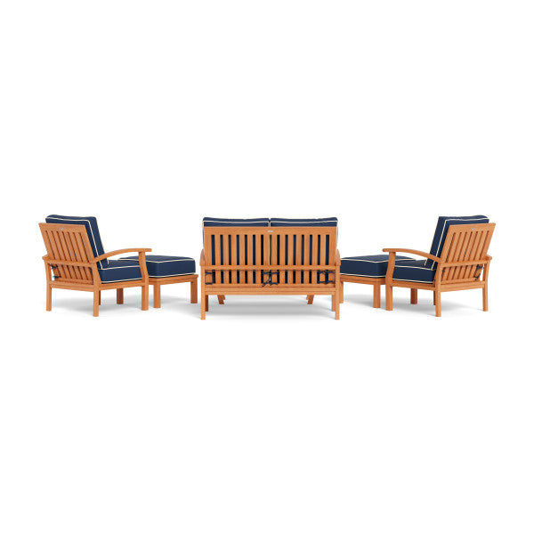 Tortuga Outdoor Jakarta Teak 6pc Loveseat Set - 1 loveseat, 2 club chairs, 1 coffee table, 2 ottoman - Sunbrella Navy