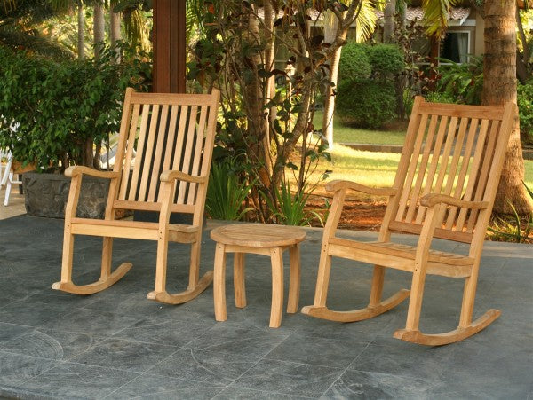 Tortuga Outdoor Jakarta Teak 3pc Rocking Chair Set (2 Rockers & 1 Side Table)