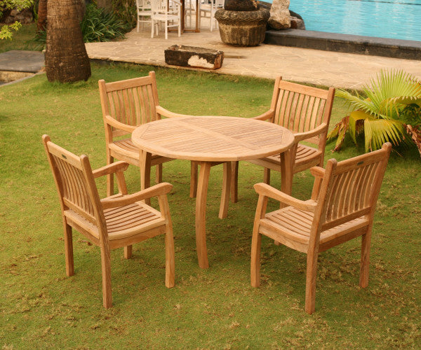 Tortuga Outdoor Jakarta Teak 5pc Dining Set (48" Dining Table & 4 Arm Chairs)