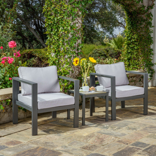 Tortuga Outdoor Lakeview Modern, 3-Pc Seat Set, Chair/Chair/side table - Grey