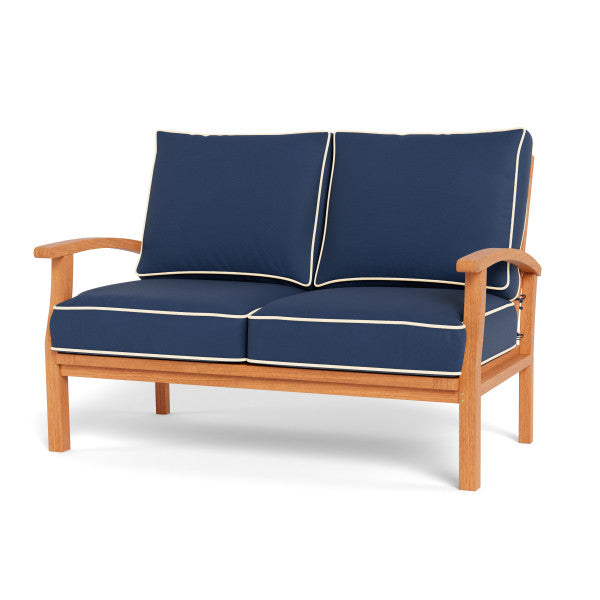 Tortuga Outdoor Jakarta Teak 6pc Loveseat Set - 1 loveseat, 2 club chairs, 1 coffee table, 2 ottoman - Sunbrella Navy