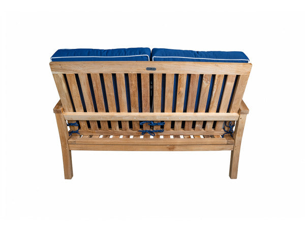 Tortuga Outdoor Jakarta Teak 5pc Loveseat set - 1 love seat, 2 club chairs, 1 coffee table, 1 side table - Sunbrella Navy