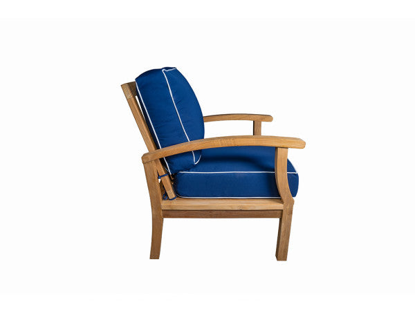 Tortuga Outdoor Jakarta Teak 5pc Loveseat set - 1 love seat, 2 club chairs, 1 coffee table, 1 side table - Sunbrella Navy