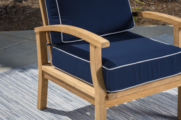 Tortuga Outdoor Jakarta Teak 3pc Club Chair Set - 1 club chair, 1 side table, 1 ottoman - Sunbrella Navy